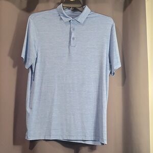 Champion Men's L Blue Short Sleeve Polo Polyester Spandex Solid Logo Collar